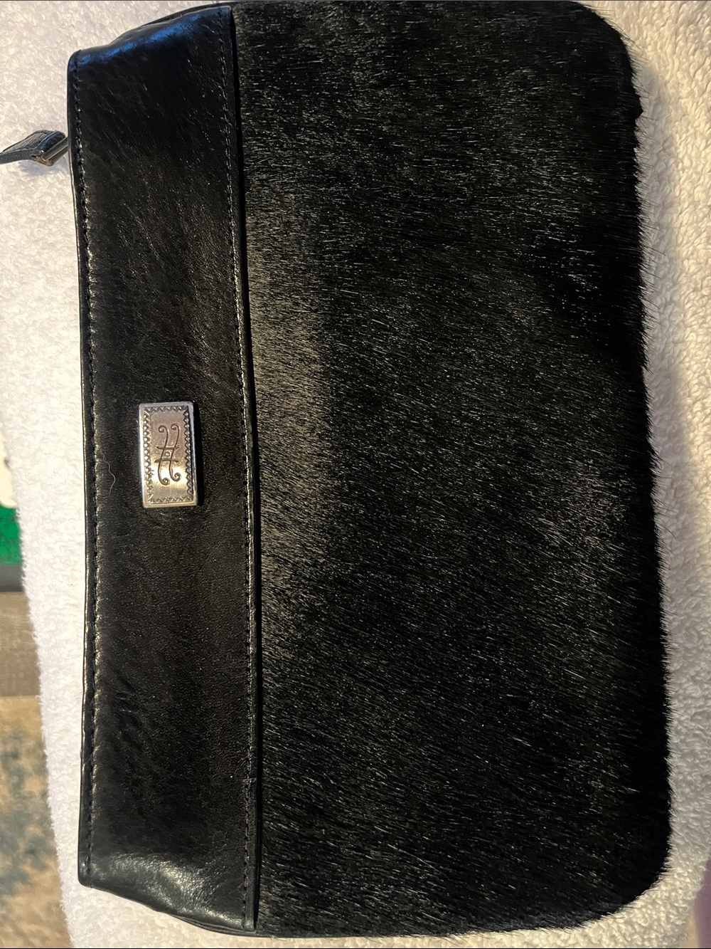 Black Hair-On Hide Leather Clutch / Genuine Leather – Textured Panel